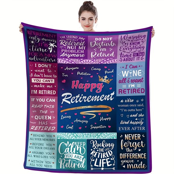 1pc Happy Retirement Flannel Blanket, Warm Cozy Soft Throw Blanket For Couch Bed Sofa