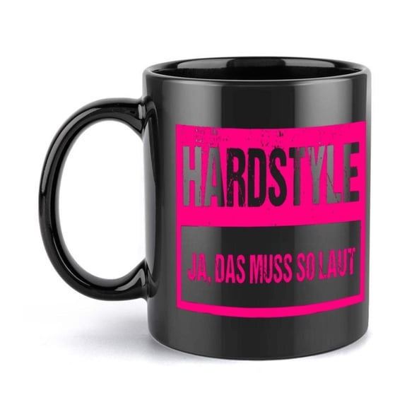 1pc Hardstyle Loud Mug 11oz Black Ceramic Coffee Cup with Pink HARDCSTYLE Text Durable Stylish Design Hot Beverages Holiday Birthday or Christmas Coffee Bar Accessories German Holi