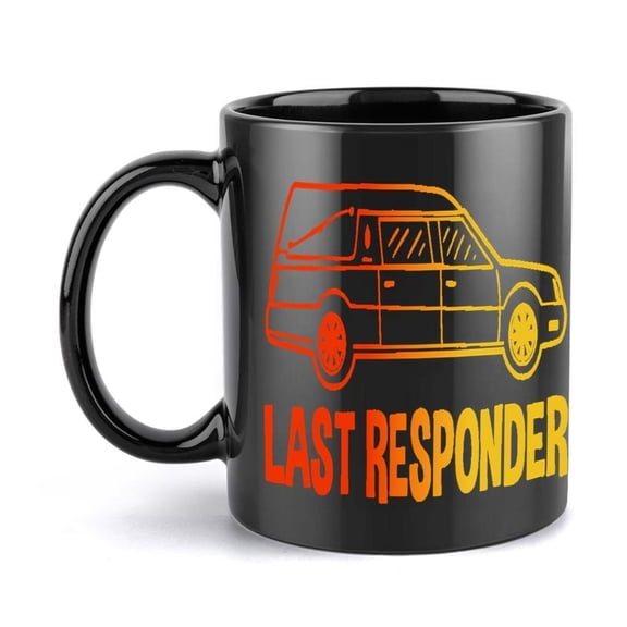 1pc Hearse Ambulance Themed Last Responder 11oz Ceramic Coffee Mug Black with Last Responder Text Ambulance Design Ideal Paramedics Funeral Service Workers Durable Hot Cold Beverag
