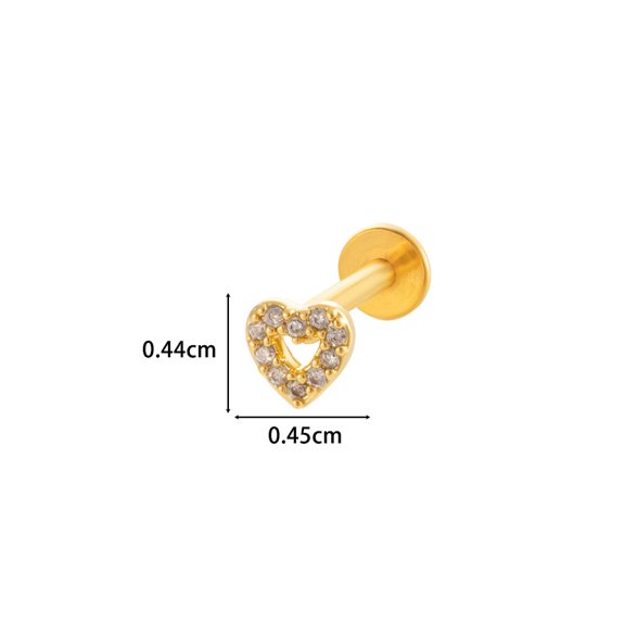 1pc Heart 316L Surgical Stainless Steel Clear Cubic Zirconia 17 Gauge Internally Threaded Labrets Piercing Jewelry for Women Men Golden 8mm Pin: 1.2mm