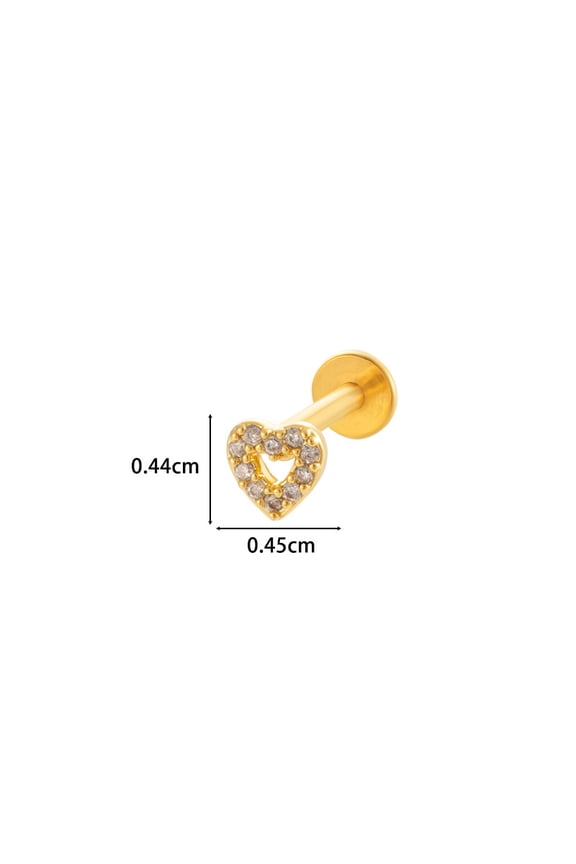 1pc Heart 316L Surgical Stainless Steel Clear Cubic Zirconia 17 Gauge Internally Threaded Labrets Piercing Jewelry for Women Men Golden 8mm Pin: 1.2mm