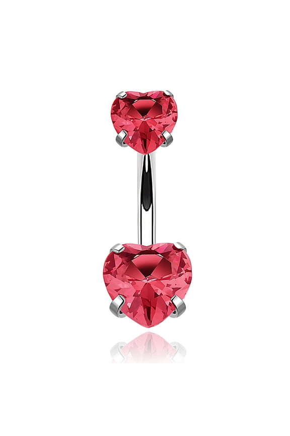 1pc Heart Cubic Zirconia Belly Button Rings 316L Surgical Stainless Steel Piercing Rings Curved Barbell Body Jewelry for Women Stainless Steel color Red 11mm Pin: 1.6mm