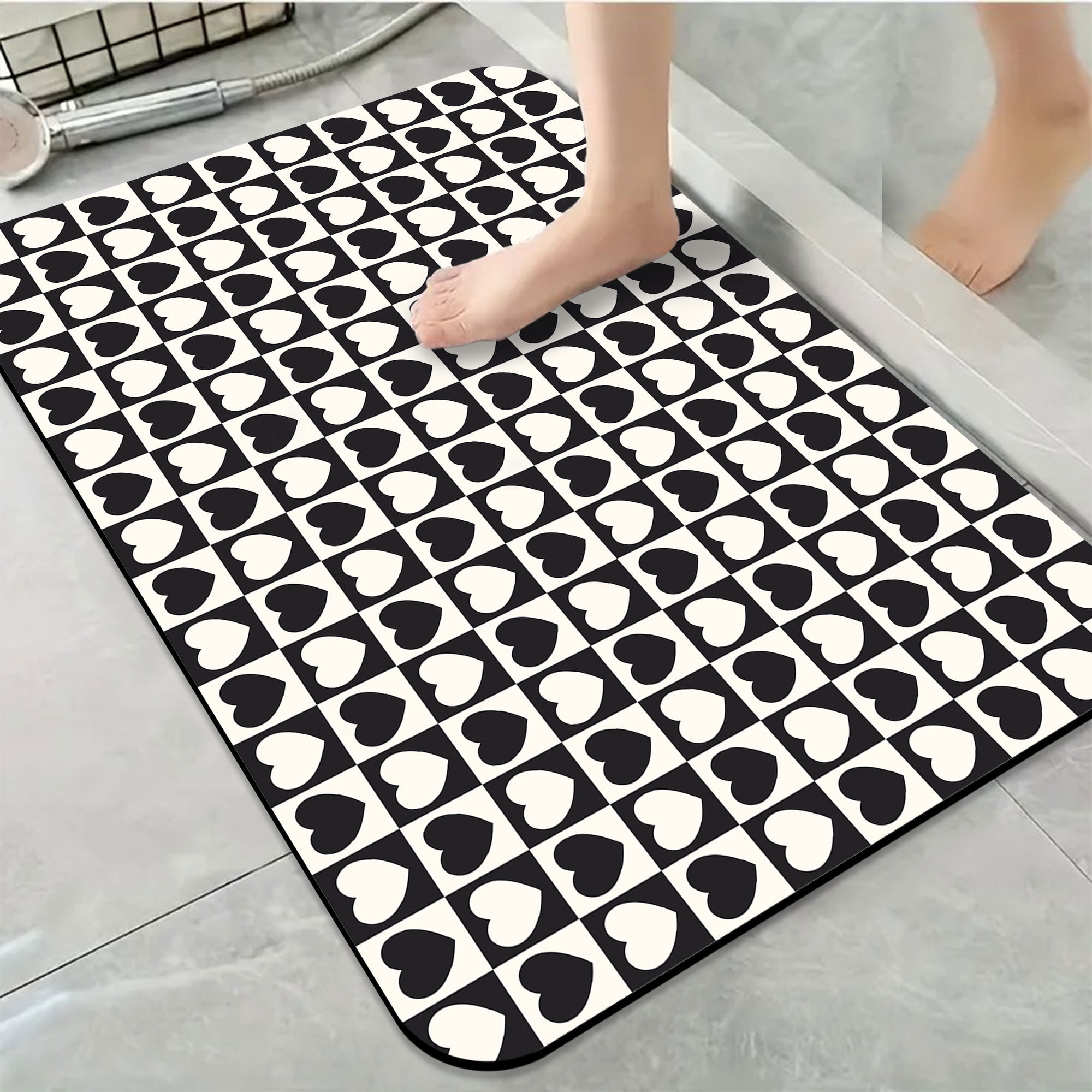 1pc Heart Grid Pattern Bathroom Rug Bathroom Decor and Accessories ...