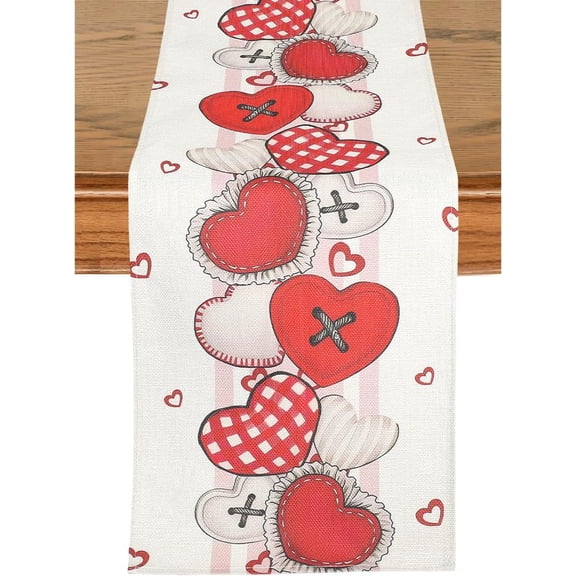 1pc Heart Pattern Linen Tablecloth for Valentine's Day Party Decorations Red 1800x319x1mm