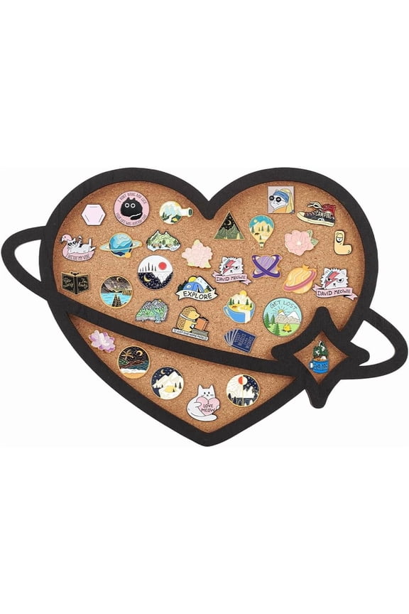 1pc Heart Pin Cork Board 12.2x8.4inch Bulletin Display Board Wall Mounted Cork Board with Black Loving Frame for Brooch Pin Storage Display Office Home and School Decor Black