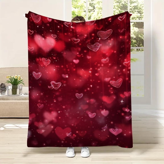 1pc Heart-Shaped Valentine'S Day Blanket - Soft Flannel All-Season Throw with Red & Pink Heart Patterns, Cozy Bedspread for Couples, Valentine'S Gift for Him & Her