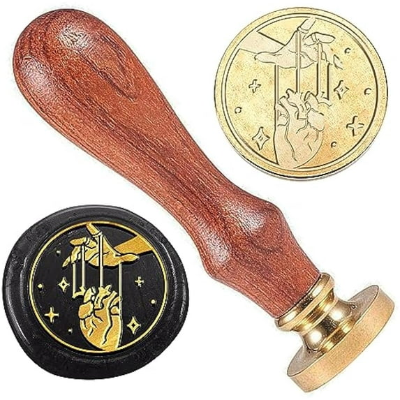 1pc Heart Wax Sealing Stamp Hand with Heart Wax Stamp with Wooden Handle 1" Retro Wax Seal Stamp Kit