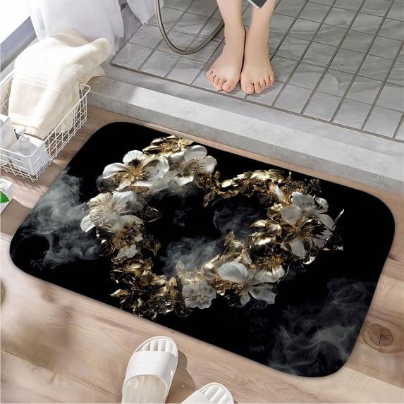 1pc Heartshaped Floral Absorbent Non-Slip Bathroom Thickened Flannel Rug Decor,Soft,Quick Drying,Suitable For Indoor/outdoor Use,Bathrooms,Bedrooms,Kitchens,Terrace,Laundry Rooms,16"x24"
