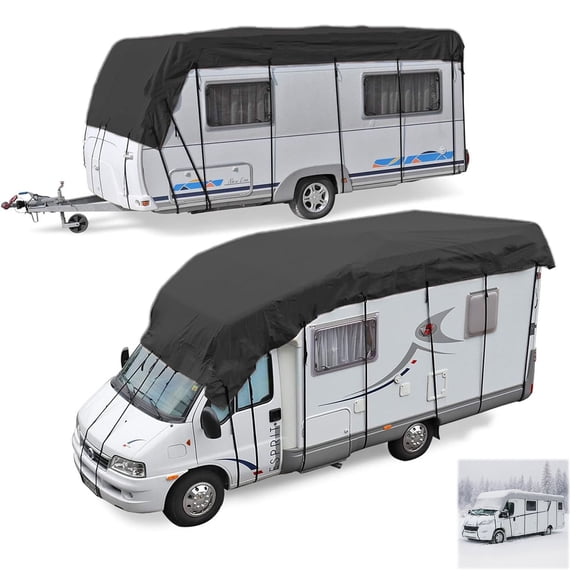 1pc Heavy Duty RV Roof Cover, Waterproof & UV Resistant for RVs, Class A/B/C Motorhomes, Popup & Truck Campers, Travel Trailers, Fits 16ft to 20ft RVs (Black, 6.5m*3m)