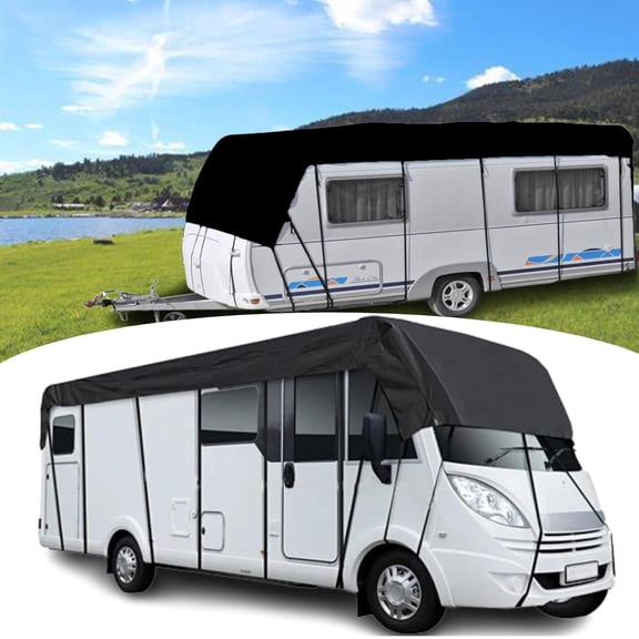 1pc Heavy Duty RV Roof Cover, Waterproof & UV Resistant for RVs, Class A/B/C Motorhomes, Popup & Truck Campers, Travel Trailers, Fits 34ft to 36ft RVs (Black, 11.5m*3m)