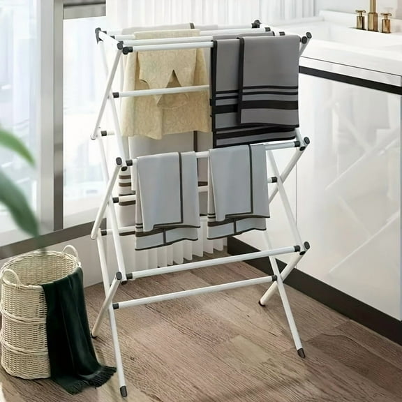 1pc Heavy Duty Stainless Steel Clothes Drying Rack - Freestanding Foldable Laundry Stand with Reinforced Thick Tubes, High Capacity up to 80.01LB, Space-Saving Design Ideal for Apartments and Dorms