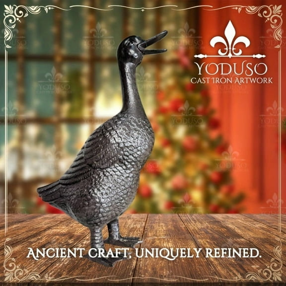 1pc Height 15.7in Width 9.4in Heavy Duty Cast Iron Collectible Duck Sculpture, Decorative Creative Animal Figurine Outdoor Statues for Garden Patio Home Decor, Standing Large Duck.Present Idea