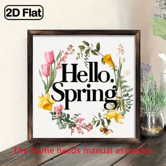 1pc Hello Spring Rustic Wooden Wall Art 8x8 Inch Farmhouse Sign with Colorful Floral Design, Perfect for Entryway, Bedroom, Bathroom Kitchen Decor, Stylish Home Decor and Housewarming Gift