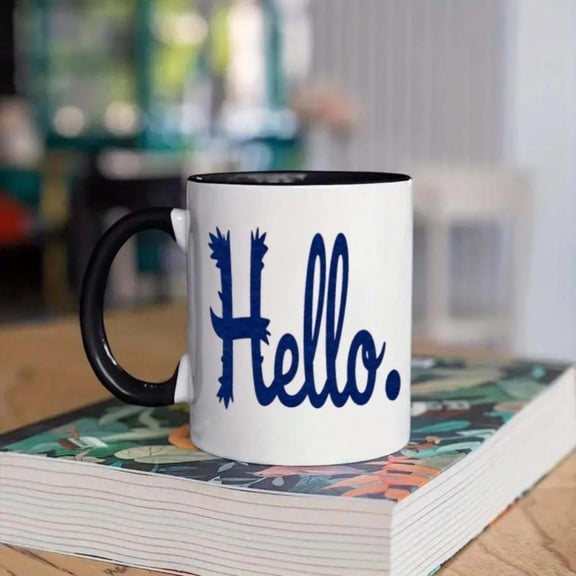 1pc Hello lettering Humorous Ceramic Mug 11oz 360ml Cartoon Coffee Cup Beverages Birthday And Holiday Idea Drinkware