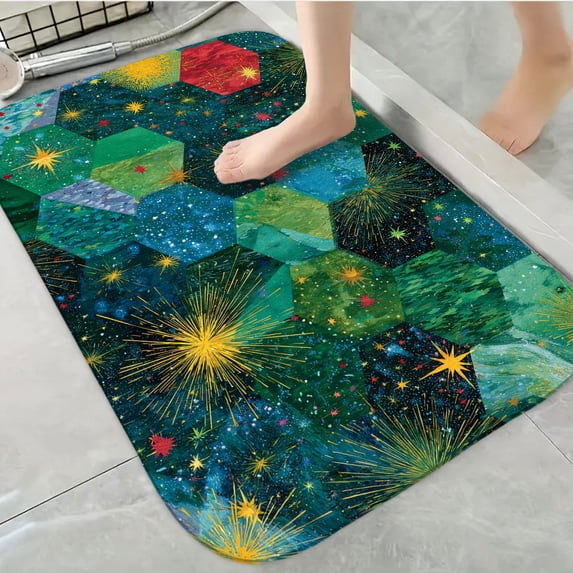1pc Hexagonal Pattern Absorbent Non-Slip Bathroom Thickened Flannel Rug Decor,Soft,Quick Drying,Suitable For Indoor/outdoor Use,Bathrooms,Bedrooms,Kitchens,Terrace,Laundry Rooms,16"x24"