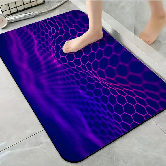 1pc Hexagonal Purple Grid Bathroom Rug Bathroom Decor and Accessories- Durable,Anti Slip,And Quick Drying,Suitable For Indoor/outdoor Use - Perfect For Bathrooms,Bedrooms,Kitchens