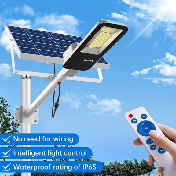 1pc High Brightness Outdoor Solar Street Light with 6000mAh Battery & Remote Control, 6500K Solar Wall Light, Semi-Flush Mount, Ideal for Garden, Garage, Commercial & Street Lighting