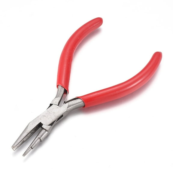 1pc High Carbon Steel Pliers Flat Forming Pliers and 3-step Wire Looping Forming Pliers One Groove Side Red 137x82x12mm
