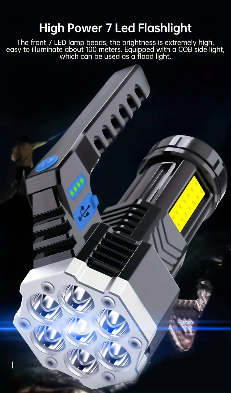 [1pc High Power Flashlights Torch] 1pc High Power 7 LED Flashlights COB ...
