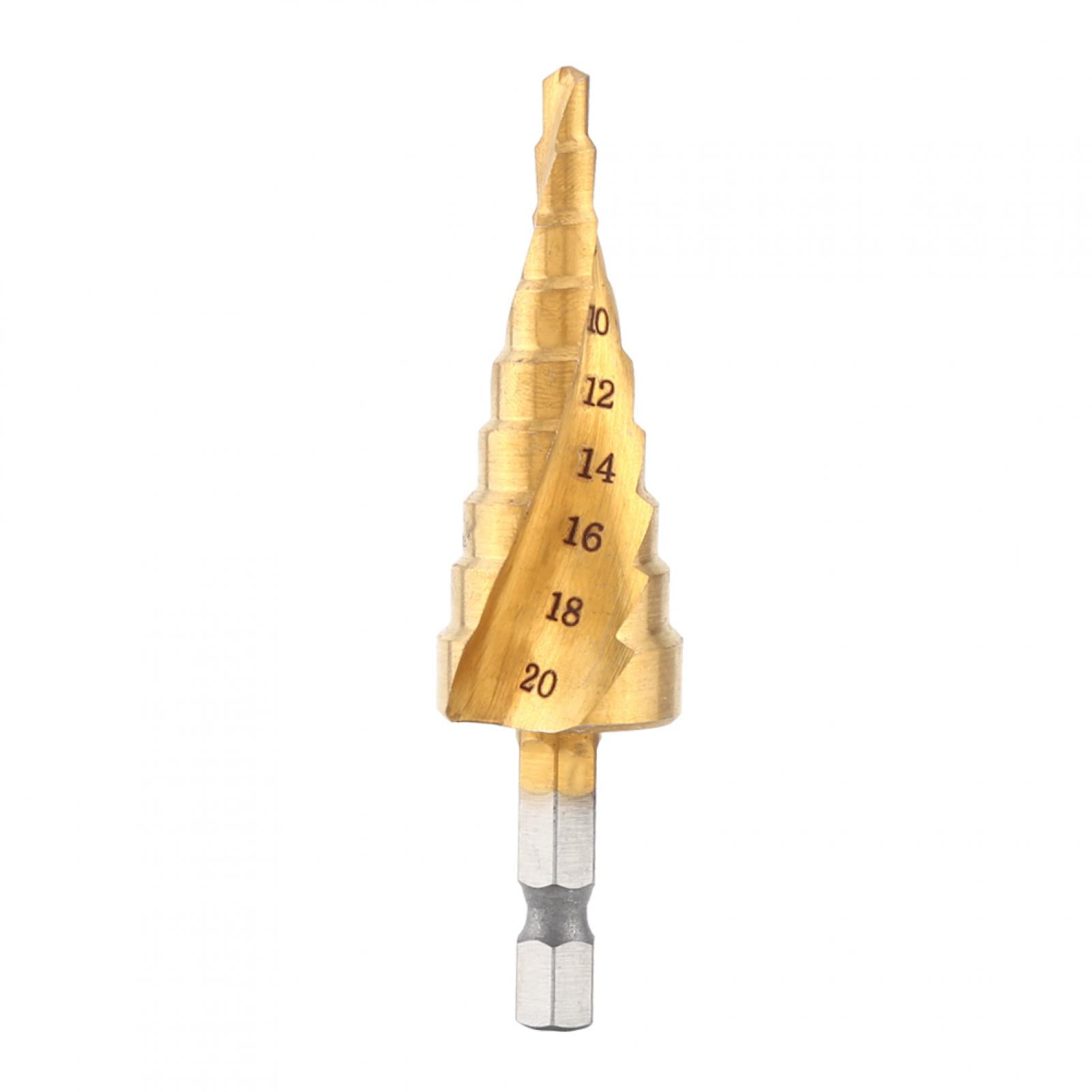 1pc High Speed Steel Titanium Coated Step Drill Bit Spiral Flute Hex Shank Power Tools 420mm