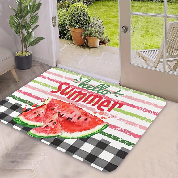 1pc High-end flannel Summer Watermelon Welcome Mat, Non-slip, Machine Washable, Colorfast, Suitable for Kitchen, Restaurant, Corridor, Bathroom, Bedroom, Study Room, Computer Room