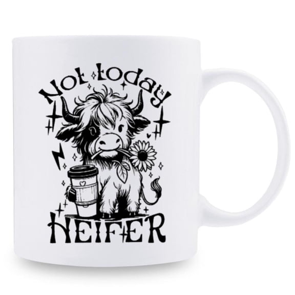 1pc Highland Cow Ceramic Coffee Mug with Scottish Cow Design Not Today Heifer Scottish Slang 11oz Scottish Themed Tea Coffee Cup Hand Wash Only Birthd