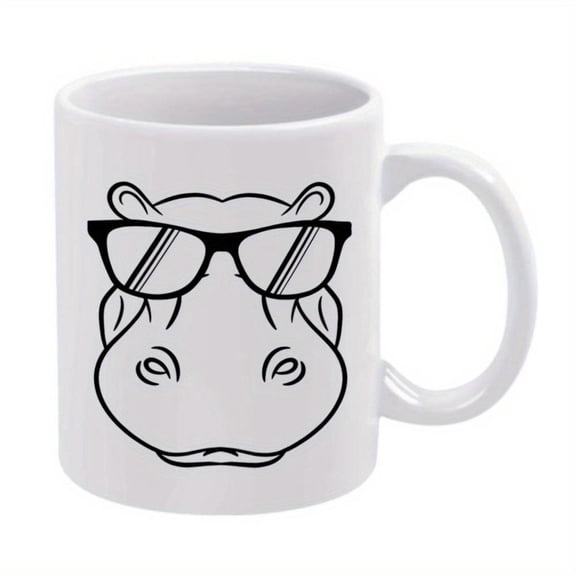 1pc Hippo with Fashion Glasses 11oz Ceramic Coffee Mug Humorous Design Ideal All Seasons Friends Family Hand Wash Only Coffee Bar Accessories