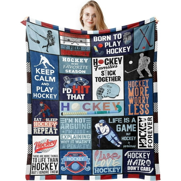 1pc Hockey-Themed Reversible Flannel Fleece Throw Blanket, 60"x50" - Contemporary Digital Print, All-Season Cozy Knitted Bedding, Machine Washable, Ideal for Christmas/Birthday Gifts for Hockey Enthu