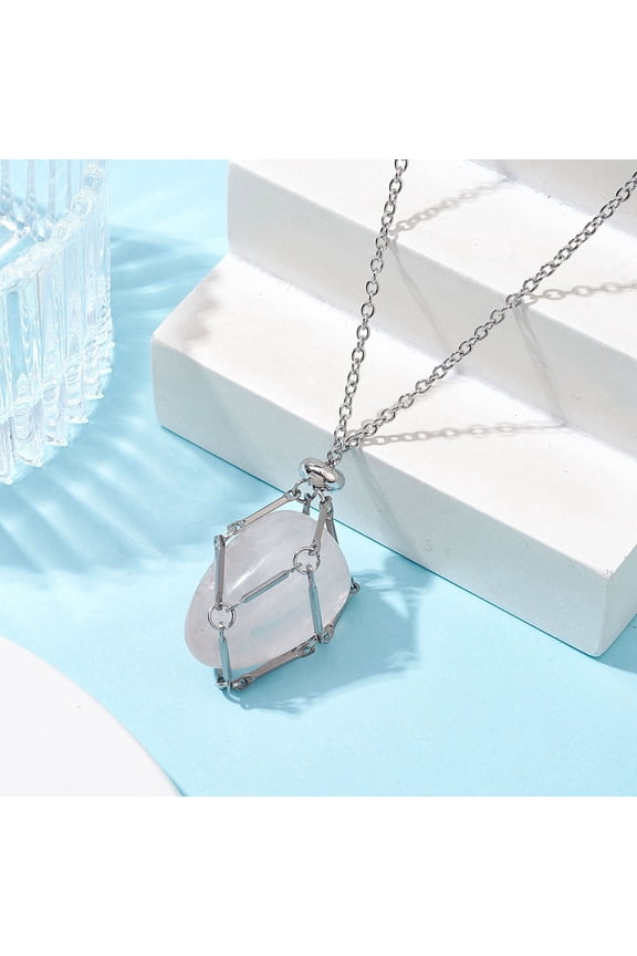 1pc Holder Cage Necklace Stainless Steel Pouch Empty Stone Holder with Cable Chains Lobster Claw Clasp Stainless Steel color 20-1/8 inch