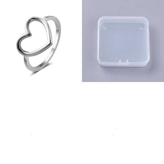 1pc Hollow Heart Alloy Finger Rings for Women Platinum Inner Diameter: 17mm