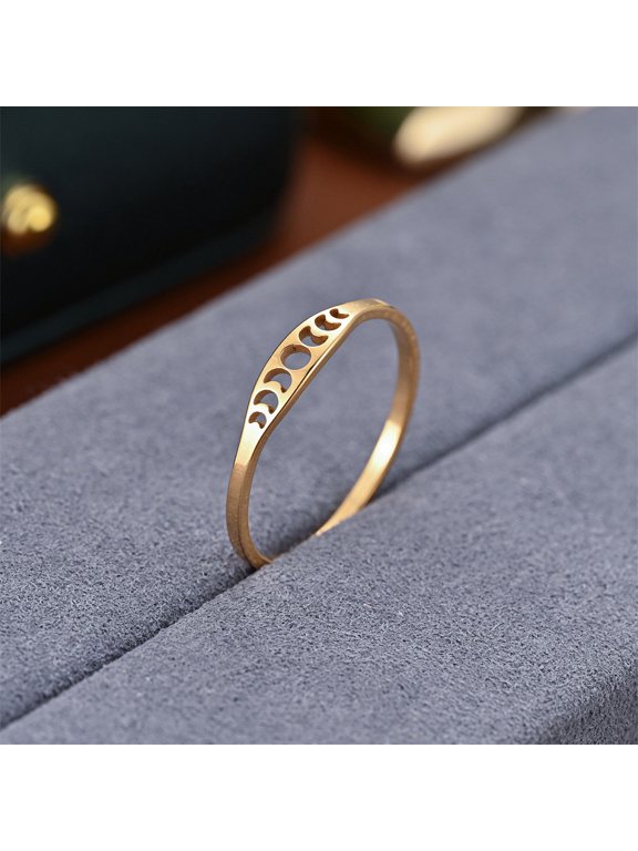 1pc Hollow Moon Phase 304 Stainless Steel Finger Rings Golden US Size 6(16.5mm)