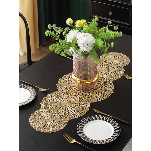 1pc Hollow Out Flower Design Table Runner, Elegant Linen Look Decorative Runner for Dining Table Kitchen Shelf Party Wedding Home Decor