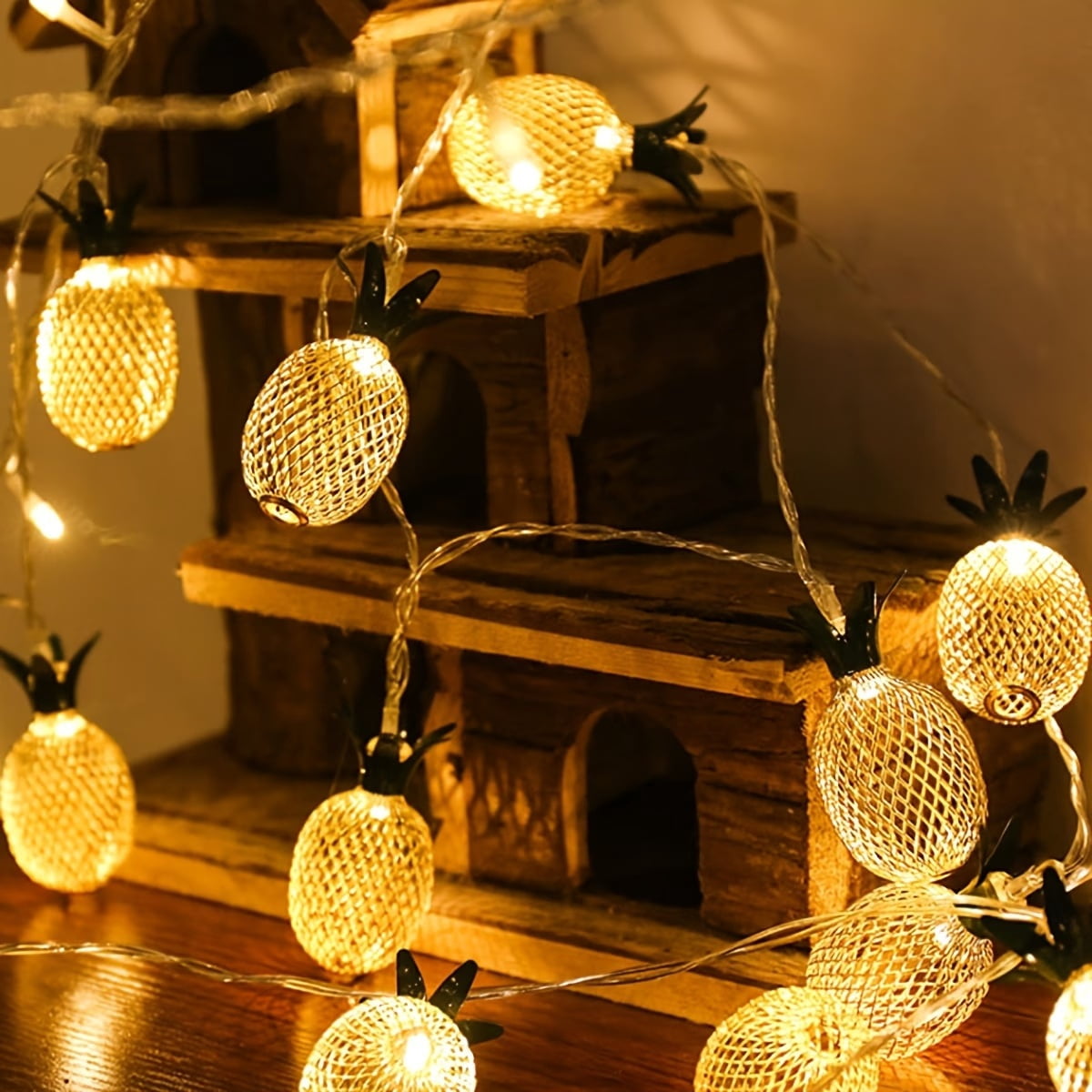 1pc Hollow Pineapple LED String Lights - Battery Powered Tropical Party ...