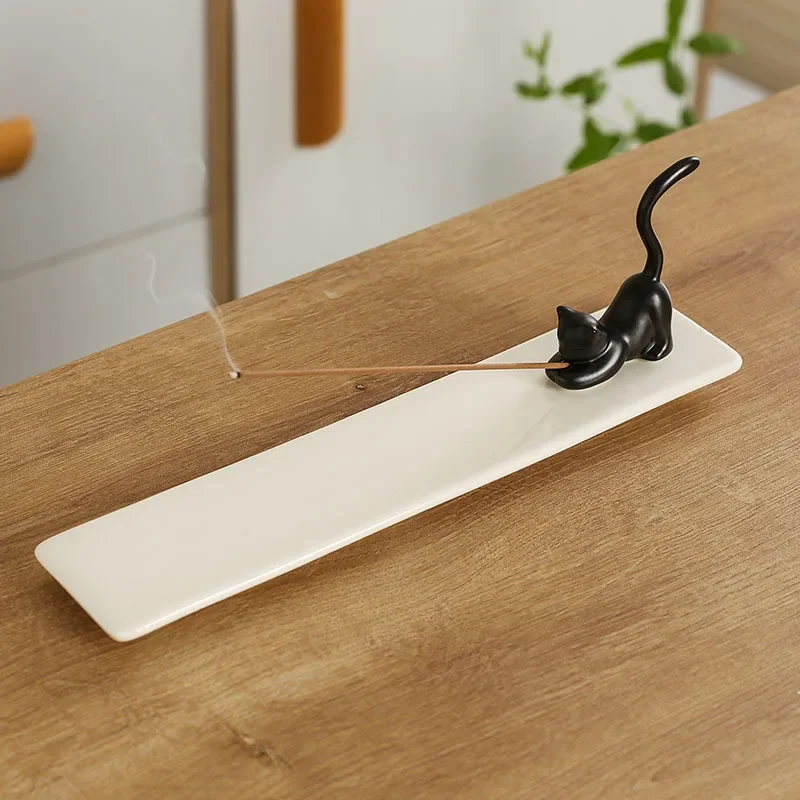 1pc,Home Decor Incense Burner Cute Cat Lovely Rabbit Incense Stick Holder Ceramic Handicraft  Friend Gifts- Without Incense
