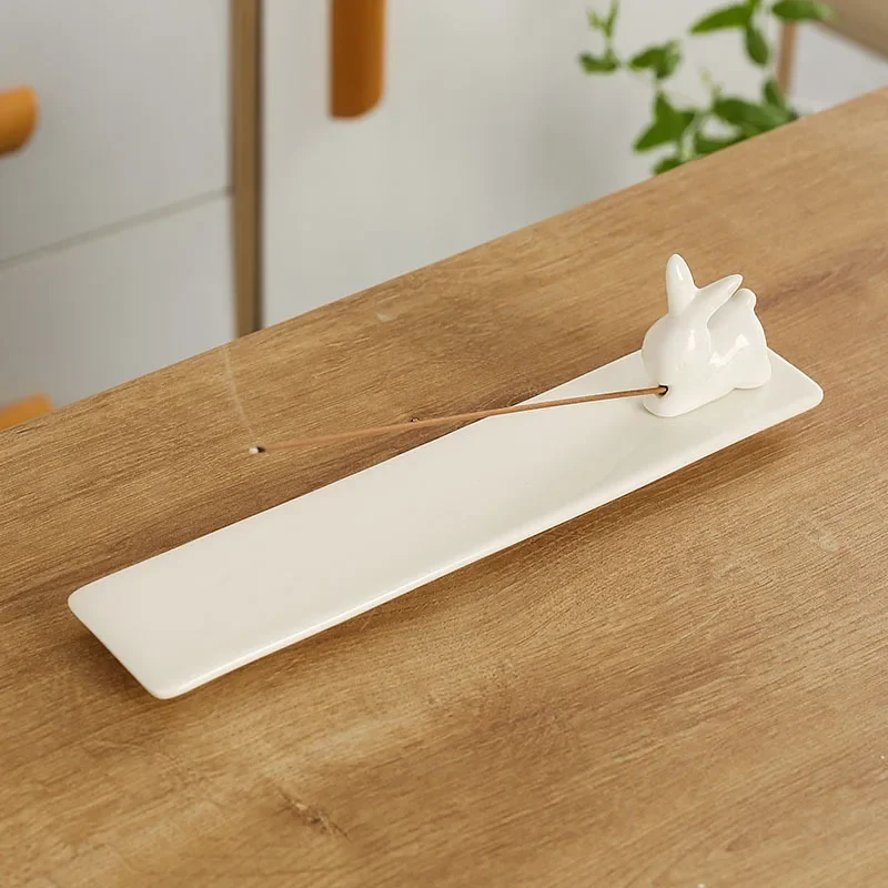 1pc,Home Decor Incense Burner Cute Cat Lovely Rabbit Incense Stick Holder Ceramic Handicraft  Friend Gifts- Without Incense