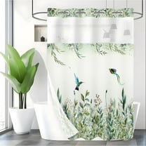 LVRLVR No Hook Shower Curtain with Snap in Liner - Green Plants Wind Bird Shower Curtain Set,70.8 x 74 Inch
