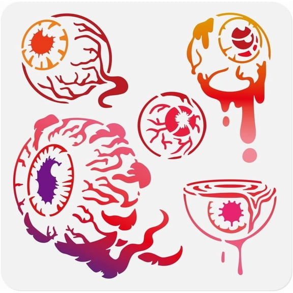 1pc Horrible Eye Balls Journal Stencil for Painting 11.8x11.8 Bloodshot Eyeballs Reusable Stencil for Wood Burning Paint Templates DIY Craft Art Stencil on Wall Fabric Canvas White