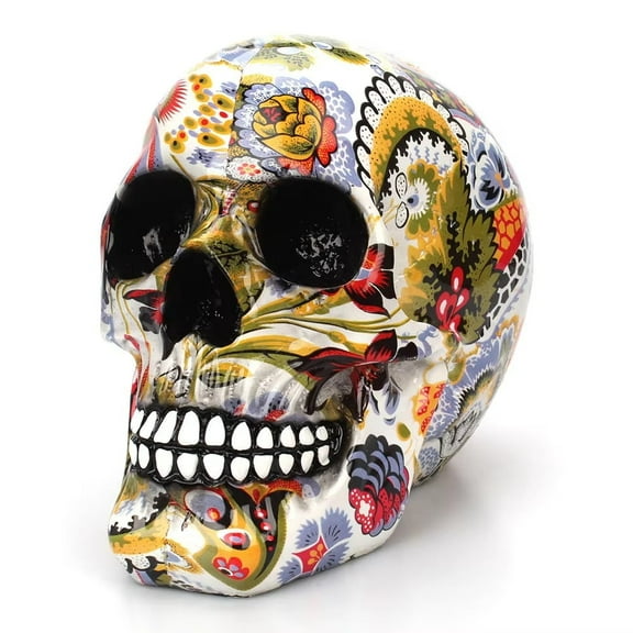 1pc Horror Skull Decoration Resin Color Flower Painting Halloween Skull Home Bar Table Desktop Decoration Craft Gift