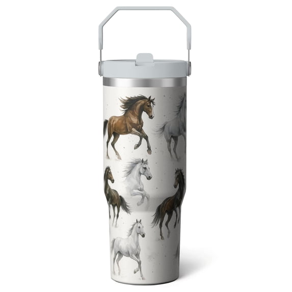 1pc Horse 30oz Tumbler with Straw & Handle - Insulated Stainless Steel Cup | Holiday Gift for Man Women (Christmas, Valentine's, Birthday)