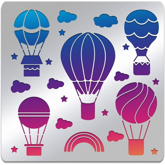 1pc Hot Air Balloon Stencils Reusable Rainbow Cloud Stainless Steel Stencils for Crafts and Painting On Wood Floor Tile Wall Furniture 6x6 inch
