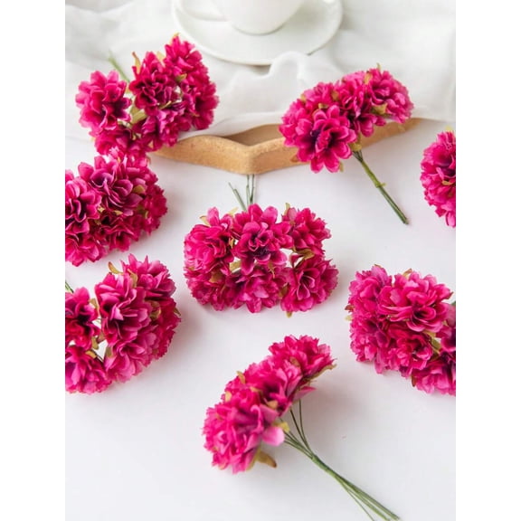 1pc Hot Pink Artificial Mini Carnation Flower Cluster - DIY Wreath & Home