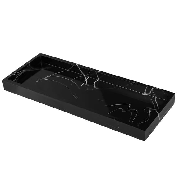 1pc Hotel Resin Bathroom Tray Storage Marble Texture Tray Durable Tray (Black)