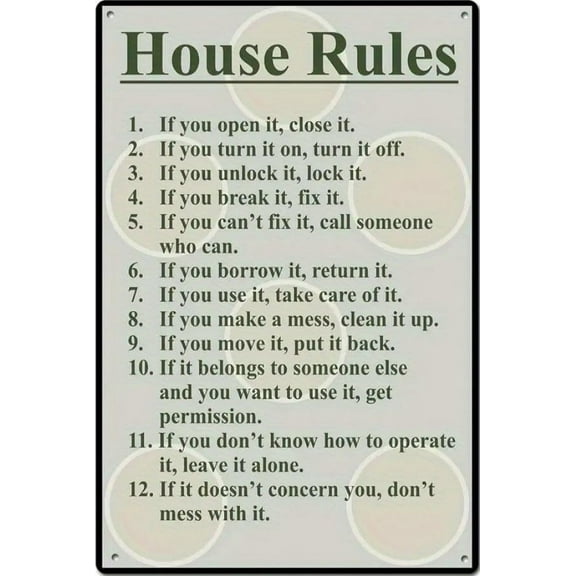1pc, House Rules Sign Bar Rules Funny Metal Tin Sign, House Rules Wall Decor Wall Signs Family Rule Plaque Sign Funny Kitchen Wall Decor 8x12inch