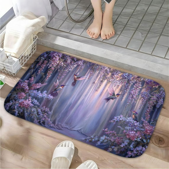1pc Hummingbirds among Flowers Absorbent Non-Slip Bathroom Thickened Flannel Rug Decor,Soft,Quick Drying,Suitable For Indoor/outdoor Use,Bathrooms,Bedrooms,Kitchens,Terrace,Laundry Rooms,16"x24"