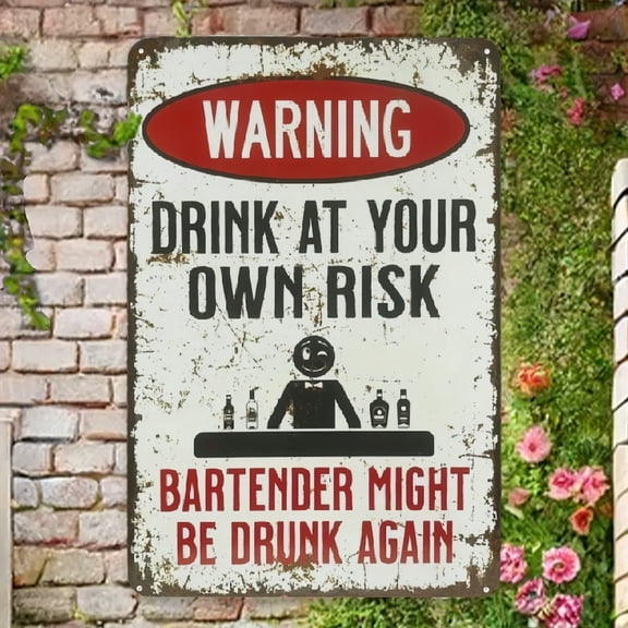 1pc Humorous Bartender Warning Sign - Frameless Metal Decor, 12x8 Inches, Funny Gift for Bartenders, Home Bar Accessory Metal plaque, Home