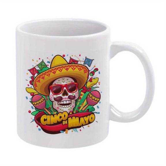 1pc Humorous Cinco de Mayo Ceramic Mug 11oz Colorful Skull Sombrero Design Coffee Cup Hand Wash Only Festive Drinkware Birthdays Holidays Mexican Themed Parties Coffee Bar Accessor