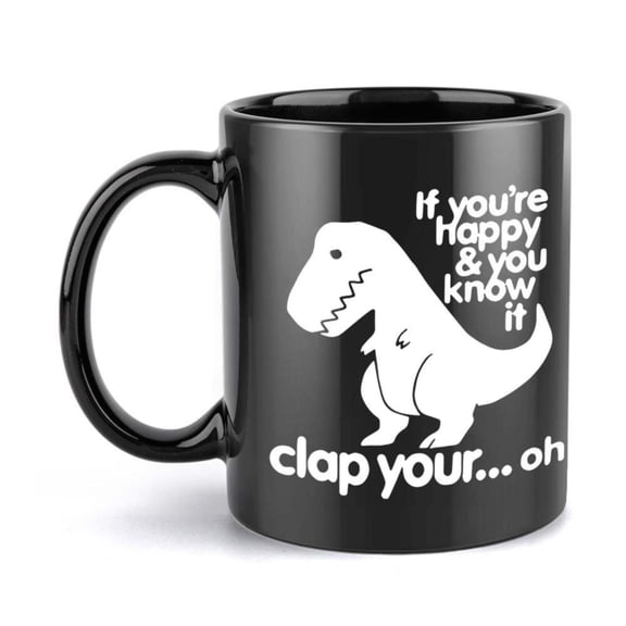 1pc Humorous Dinosaur Ceramic Mug 11oz If You re Happy You Know It Cartoon Design Black with White Dinosaur Illustration Coffee Tea or Beverages Ideal Birthday Holiday Dinosaur Room Decor