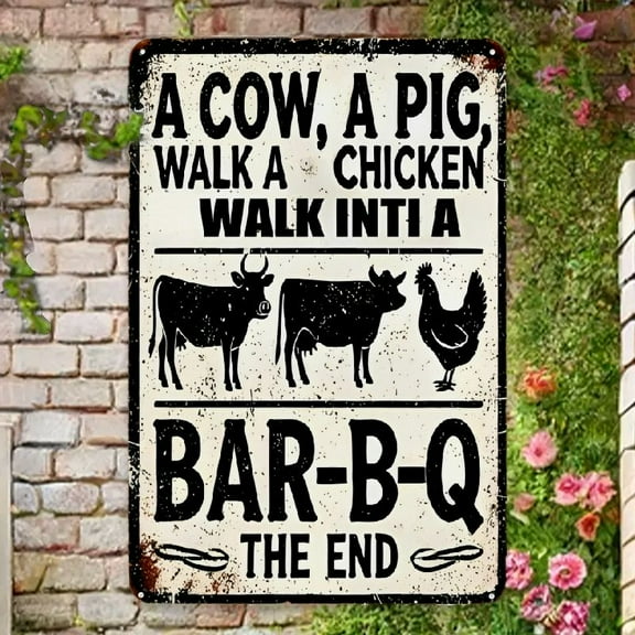 1pc Humorous Farm Animal BBQ Metal Sign - Iron Wall Art Plaque with Cow, Pig, Chicken - Funny Kitchen Decor for Home, Patio, Garden, Bar, Cafe - Unique Gift for Grill Enthusiasts and Animal Lovers
