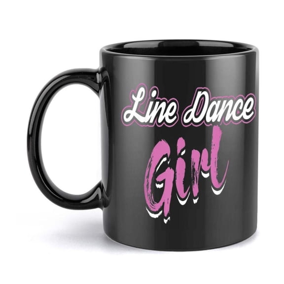 1pc Humorous Line Dance Girl Ceramic Mug 11oz Black with Pink White Graffiti Design Reusable Coffee Cup Coffee Tea or Hot Beverages Birthday Holiday Dance Lovers Dance Mug Whimsical Drinkware Cartoon