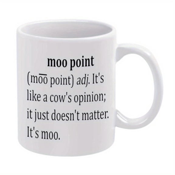 1pc Humorous Moo Point Definition Ceramic Mug 11oz 360ml Cartoon Coffee Cup with Funny Cow Pun White Novelty Birthdays Holidays Office Home Use Hand Wash Only Coffee Mug Reusable D
